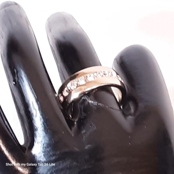 Rose Gold Tone Band Ring Sparkling Clear Stone Accents - Picture 1 of 7